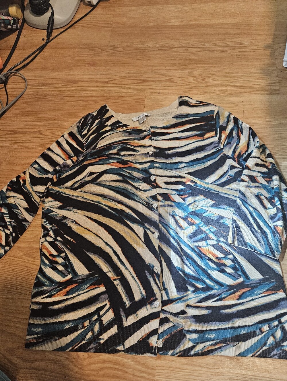 CJ Banks Blue, Black & Cream Abstract Stripe Cardigan